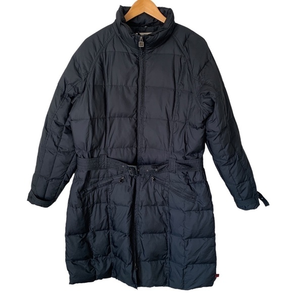 𝅺woolrich Down Filled Belted Long Puffer Jacket Black Women’s Size Large - Picture 1 of 15
